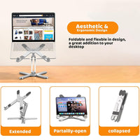 Moallia Ergonomic Laptop Riser Telescopic 360 Rotating Laptop Stand for Desk Collaborative Work, Fully Foldable for Easy Storage, Fits All MacBook, Laptops up to 16 inches