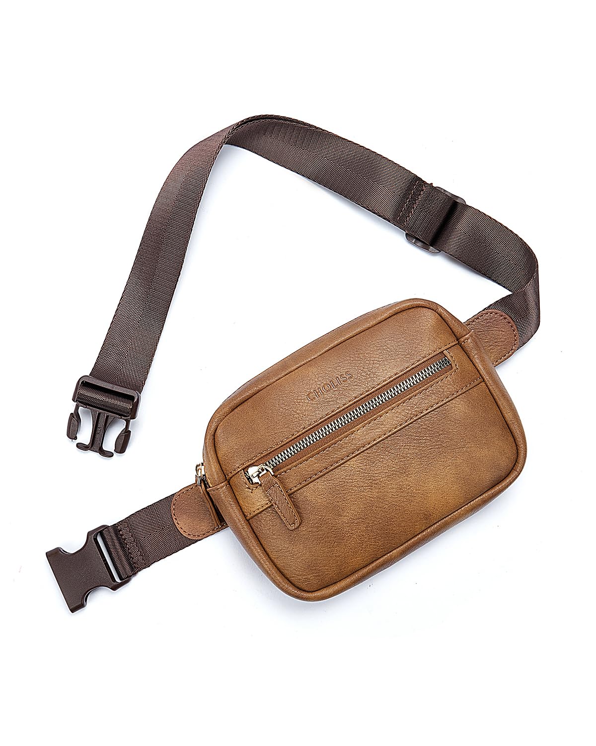 CHOLISS Fanny Packs for Women Cross Body, Small Vegan Leather Belt Bag with Extended Strap, Mini Travel Waist Bag Trendy, Brown, Fanny Packs for Women Cross Body