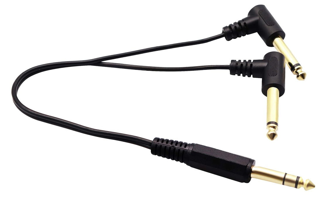 zdyCGTime 6.35mm to 26.35 Audio Y Splitter Cable,Gold Plated 90 Degree 1/4 Inch 6.35mm Male TRS Stereo to 2(Dual) 6.35mm 1/4 Inch Male TS Mono Right Angle Y Splitter Audio Cable(30CM/12Inch)