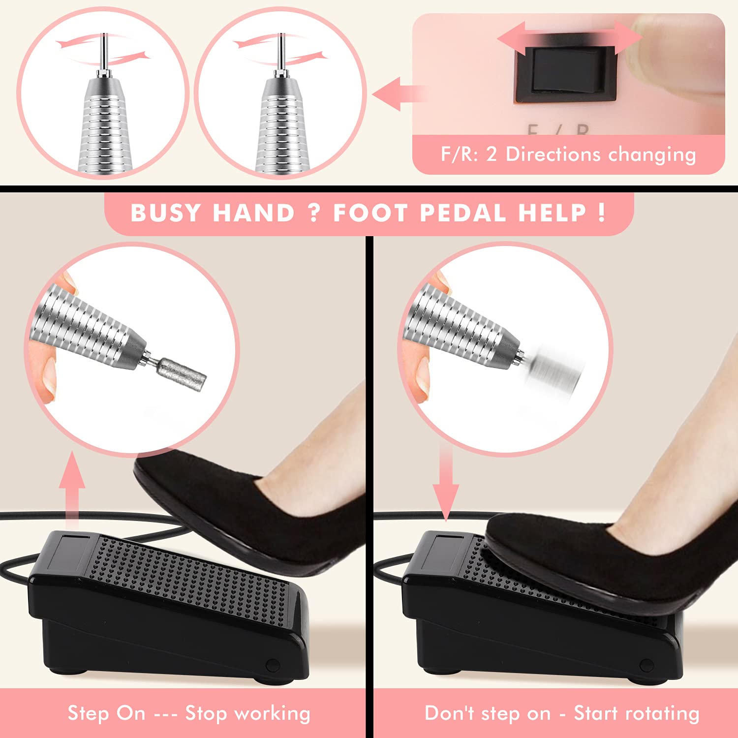 Nail Drill Electric Nail File - Nail Drills for Acrylic Nails Ejiubas 30000rpm Professional Nail Drill Machine Efile Nail Drill Remove Nail Extension Gel Nails Polish Cuticle