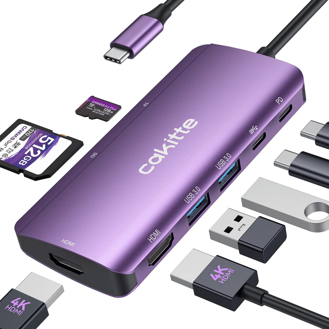 USB C Docking Station Dual Monitor, Cakitte Docking Station USB C to Dual HDMI Adapter for Dell HP，8- in -1 Laptop Docking Station with Dual 4K HDMI,2 USB ,PD ,SD/TF Card Reader-Purple