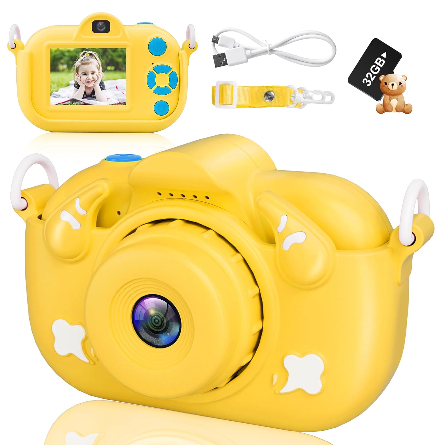 Kids Digital Camera 1080P Camera for Kids with 32GB Card(Yellow)