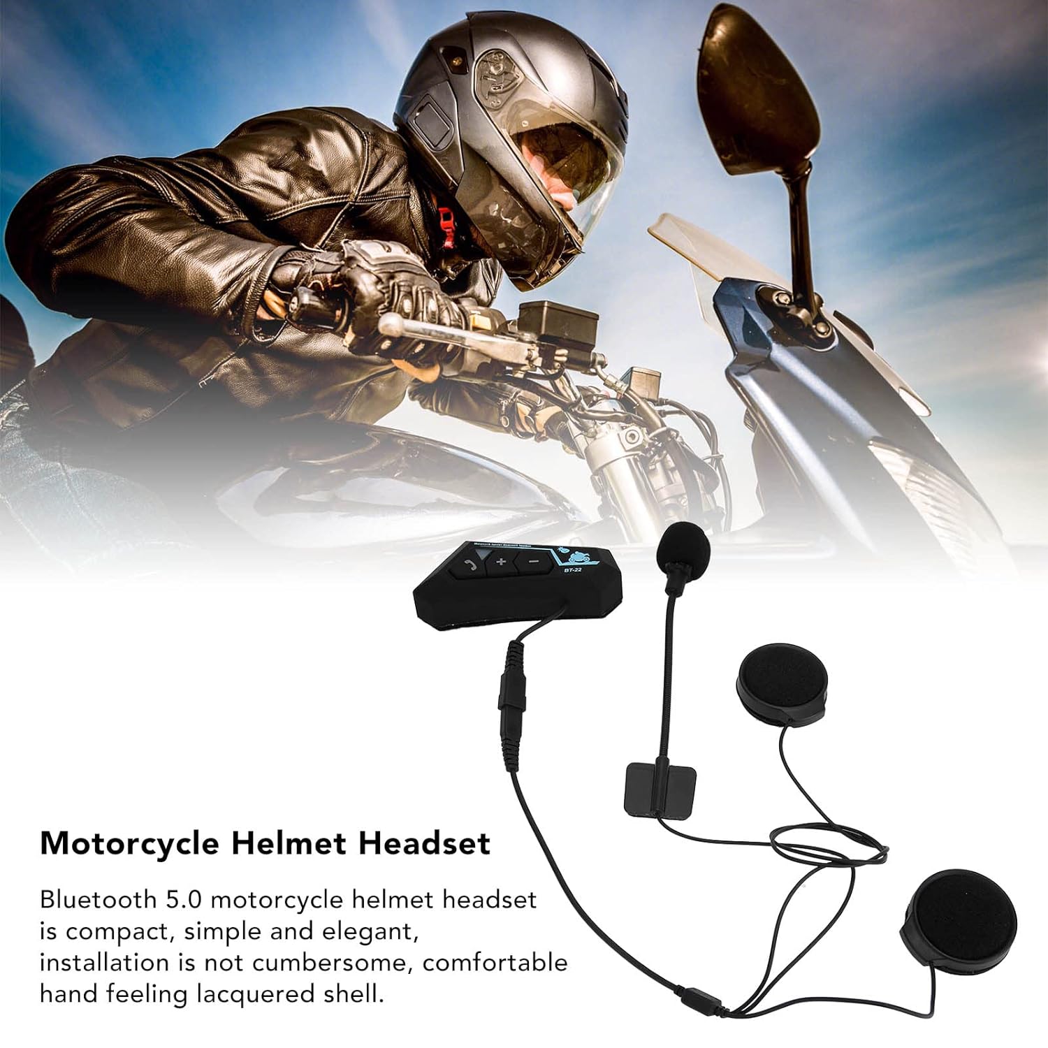 Bluetooth Headset for Helmet, BT22 Motorcycle Helmet Earphones 820 mAh Battery Automatic Response Noise Reduction Compatible with Intercom Connection Helmet Headset