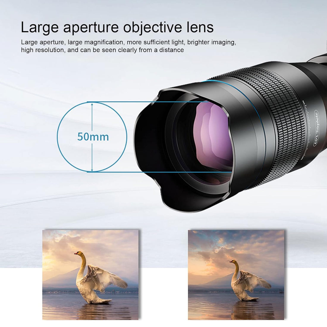 60x Telephoto Lens High Definition Large Aperture Objective Lens Mobile Phone Telephoto Lens with Tripod Phone Compact with Smartphone Adapter Camera Lens