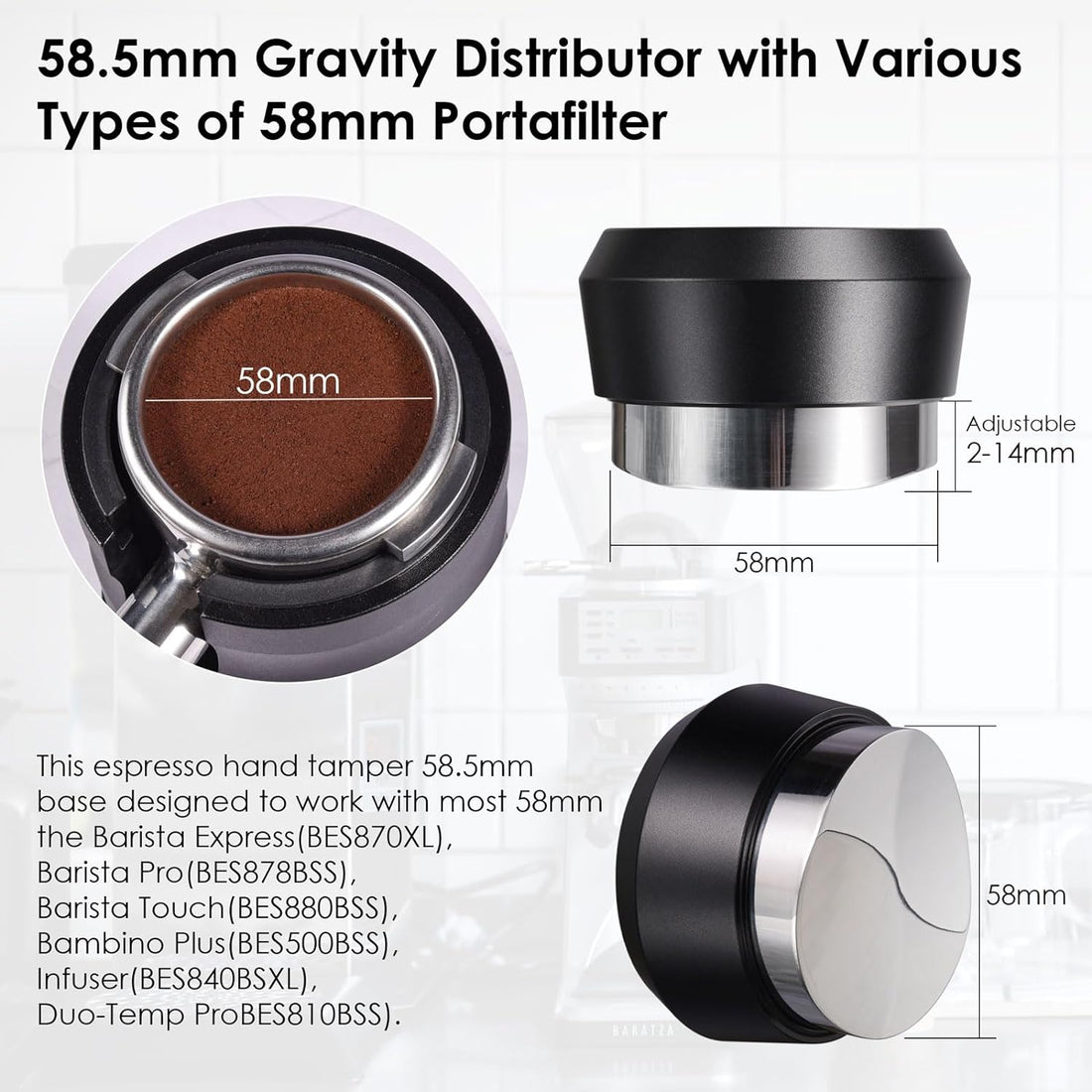 58.5mm Coffee Gravity Distributor, MATOW Espresso Adaptive Distribution Tool and Leveler Compatible with 58mm Portafilterr, Auto Leveling Distributor with Unique Stainless Steel Two Sided Convex Base