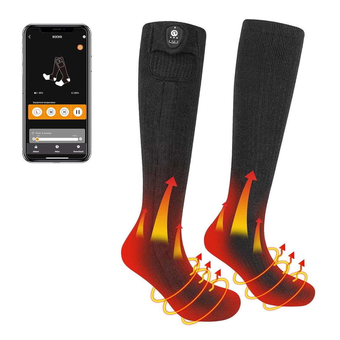 SAVIOR HEAT Heat Socks 2023 Upgraded - Rechargeable Electric Heated Socks with Bluetooth Control, 7.4V 2200mAh Battery, Cold Weather Warm Winter Socks for Men Women