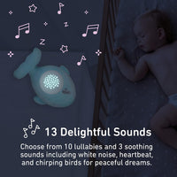 PureBaby™ Sound Sleepers Portable Sound Machine & Star Projector - Plush Sleep Aid for Baby and Toddlers with Soothing Night Light Display, 10 Lullabies, White Noise, and Heartbeat Sounds (Narwhal)