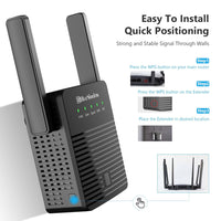 Blueshadow WiFi Extender, Dual Band WiFi Repeater Connects 20 Devices Wall Through Strong AC1200 WiFi Extender Booster Wireless Signal Range Extender That Cover Up to 1000 Sq. Ft