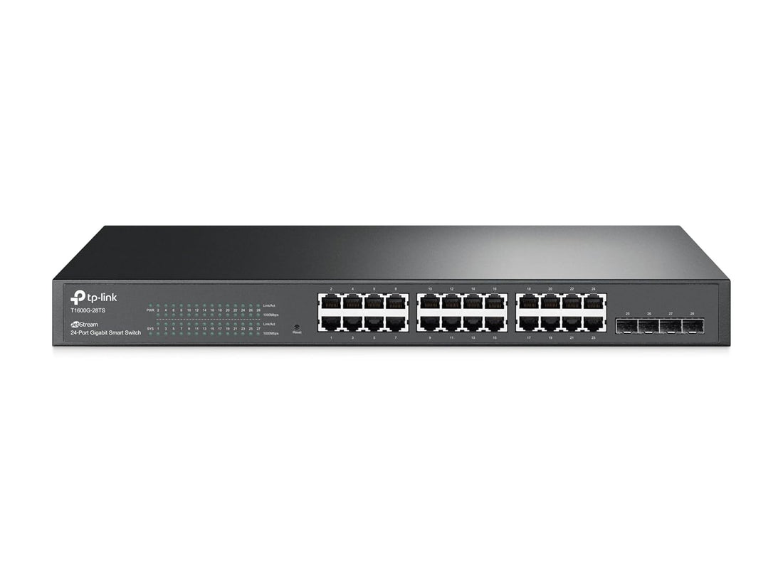 TP-Link 24 Port Gigabit Switch | Smart Managed Switch w/ 4 SFP Slots | Rackmount | Limited Lifetime Protection | Support L2/L3/L4 QoS, IGMP and Link Aggregation | IPv6 and Static Routing (T1600G-28TS)