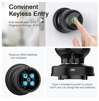 GHome Smart Door Knob Fingerprint Door Lock with App Control - Biometric Smart Lock for Home, Offices, Hotels, and Apartments