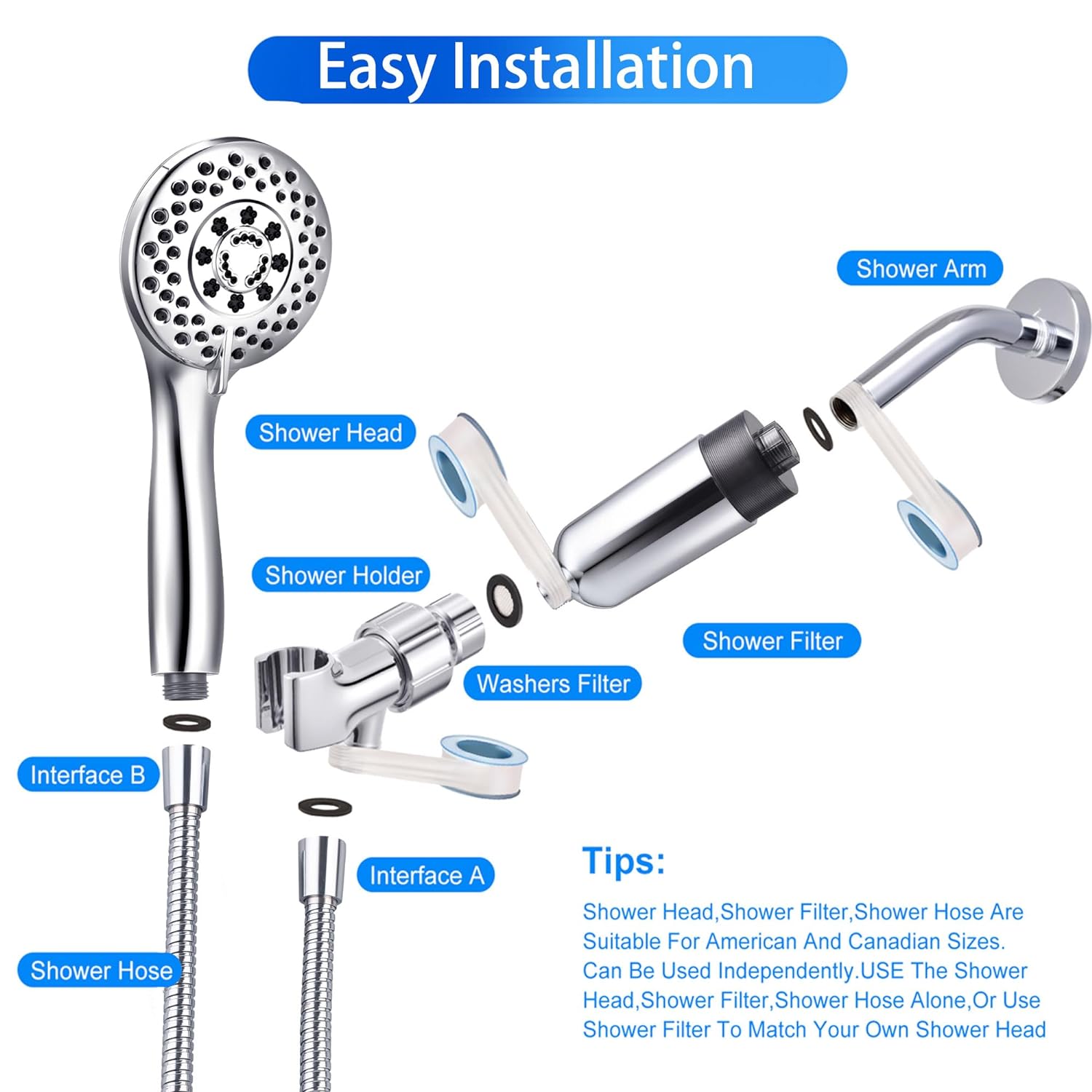 REINVIGU 18 STAGE filtered shower head with handheld clean hard water high out put flow with strong pressure,remove chlorine/fluorine to softener with long hose