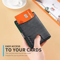 RUNBOX Slim Money Clip Wallets for Men, Minimalist Leather Bifold RFID Blocking Mens Front Pocket Wallet with 11 Card Slots Gift Box, Carbon Black&Green, Medium, Minimalist