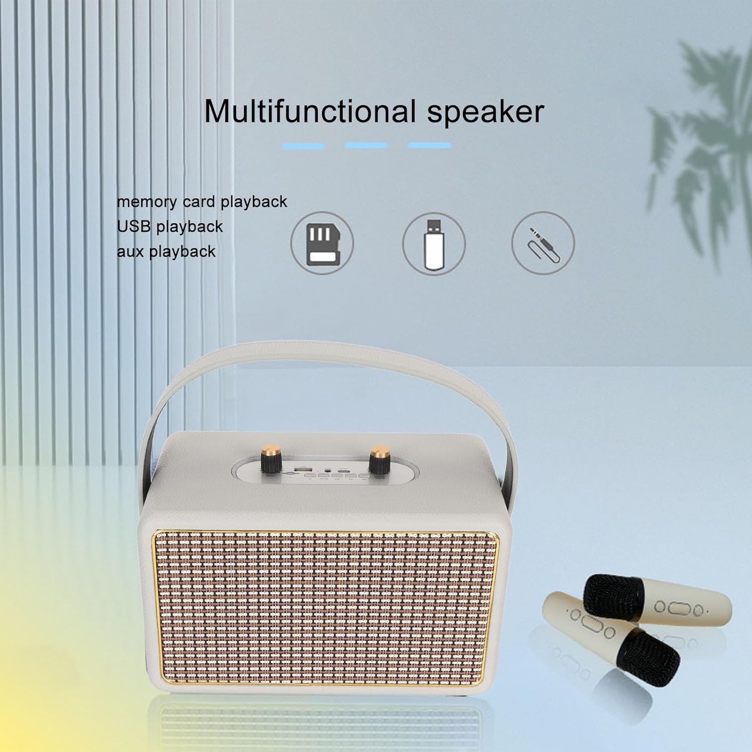 Sanpyl Portable Karaoke Machine with 2 Wireless Microphones, Bluetooth Speaker, Microphone Set, PA System, AUX USB Memory Card Holder, for Home and Outdoor