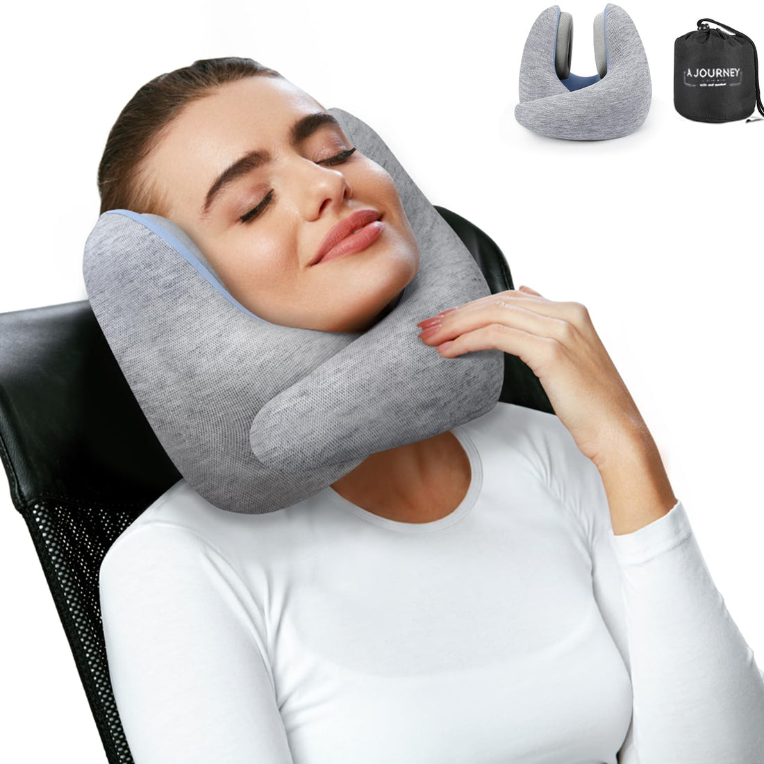 SOUTHVO Neck Pillow Airplane with Noise Canceling Earmuffs NRR 25dB, Memory Foam Airplane Pillow, 360°Neck Support Travel Accessories for Airplanes, Trains, Cars Office Napping (Dark Blue, M)