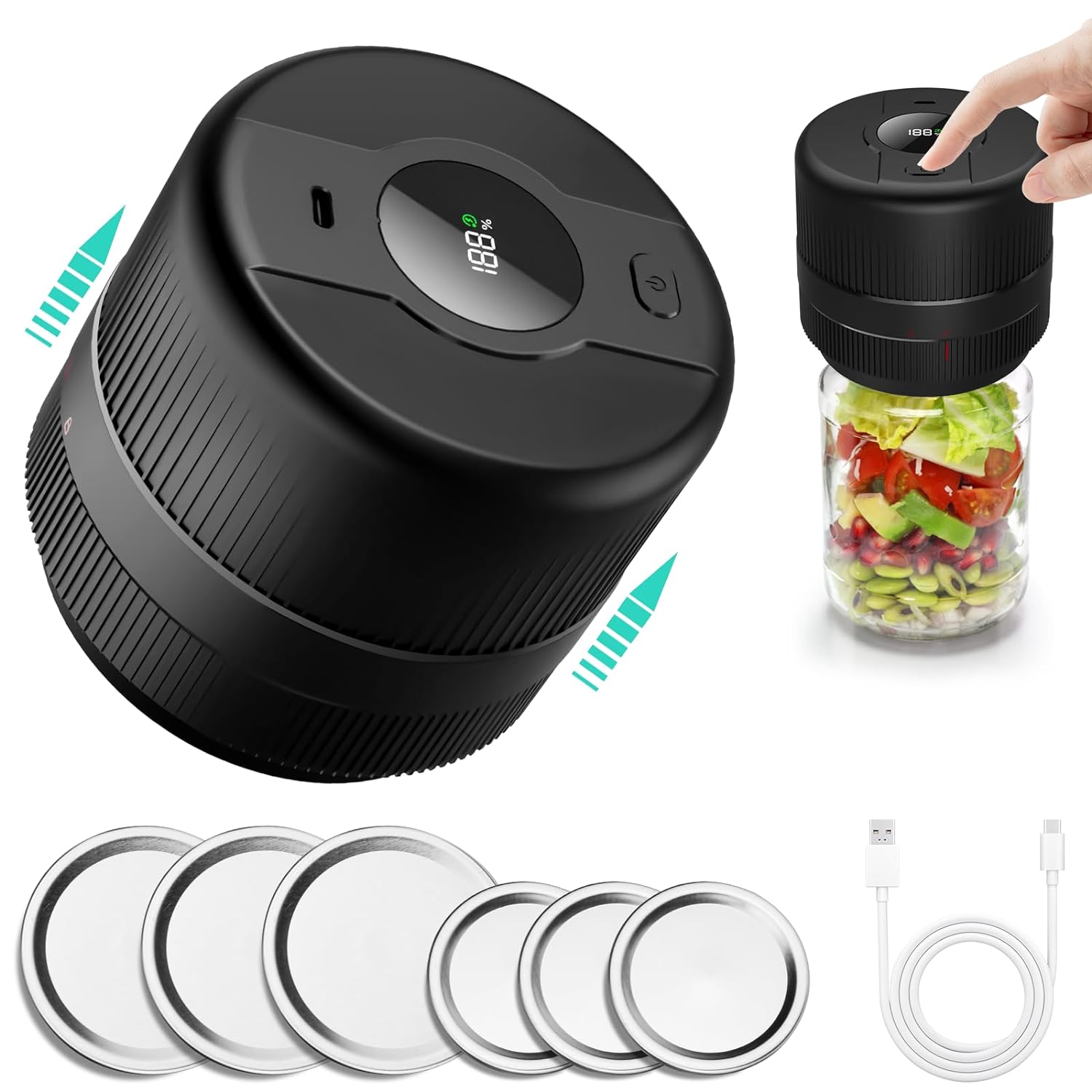 Electric Mason Jar Vacuum Sealer Kit for Wide Mouth and Regular Mouth Mason Jars