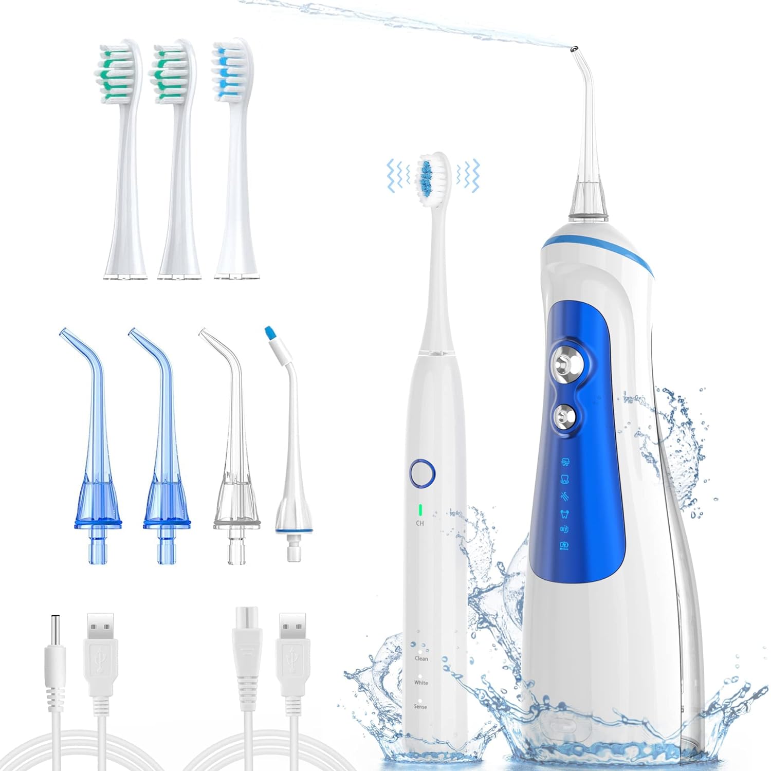 Rechargable Cordless Oral Irrigator with 6 Flossing Modes & 5 Jet Tips, Water Dental Flosser with 3 Brushing Modes Electric Toothbrush