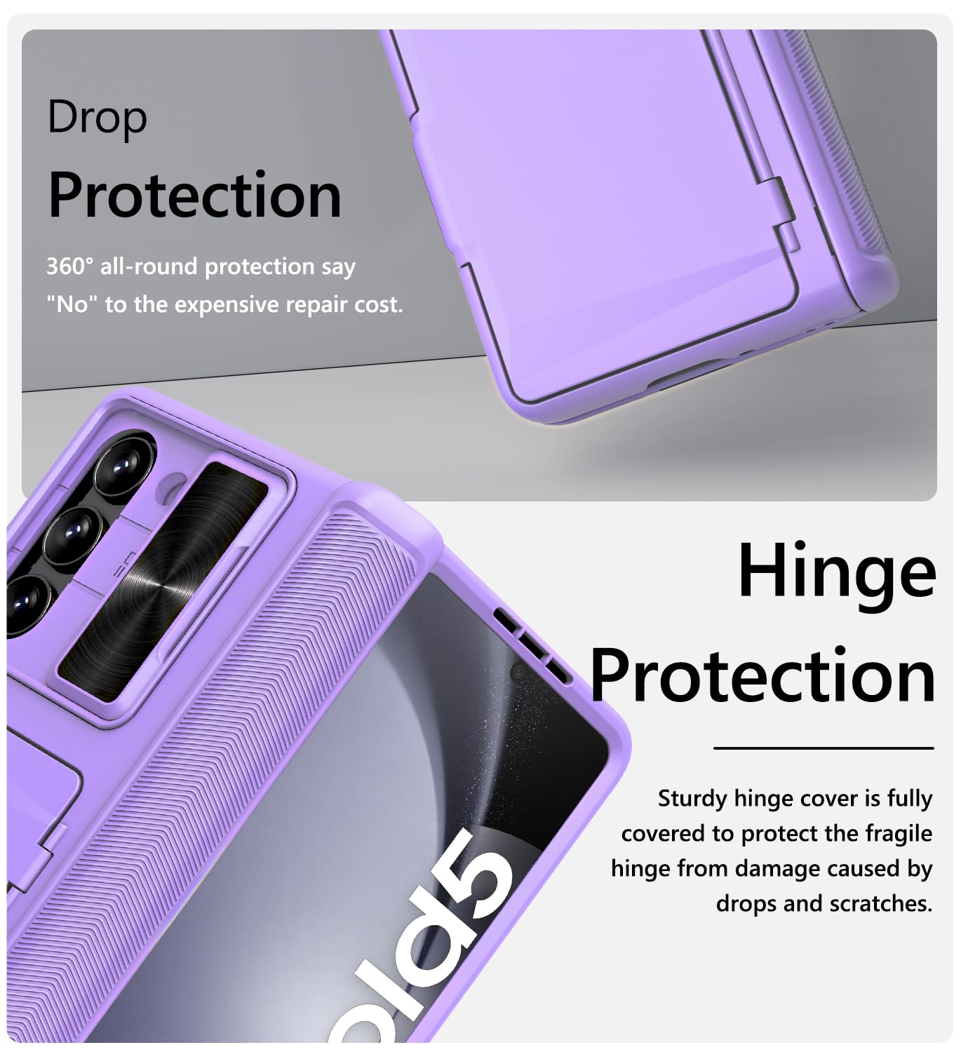 Vihibii for Galaxy Z Fold 5 Case with Card Holder (Purple)