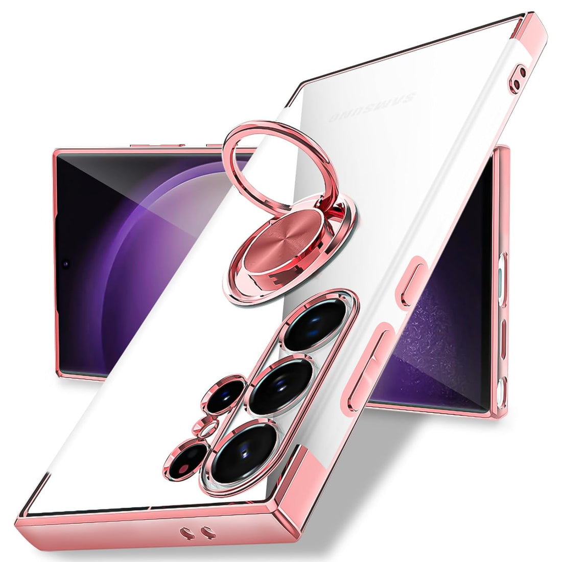 Tnarru Galaxy S24 Ultra Case with Magnetic Stand [360° Rotatable Ring Holder Kickstand] [Support Magnetic Car Mount] TPU Electroplated Shockproof Protection Galaxy S24 Ultra Phone Cover Pink