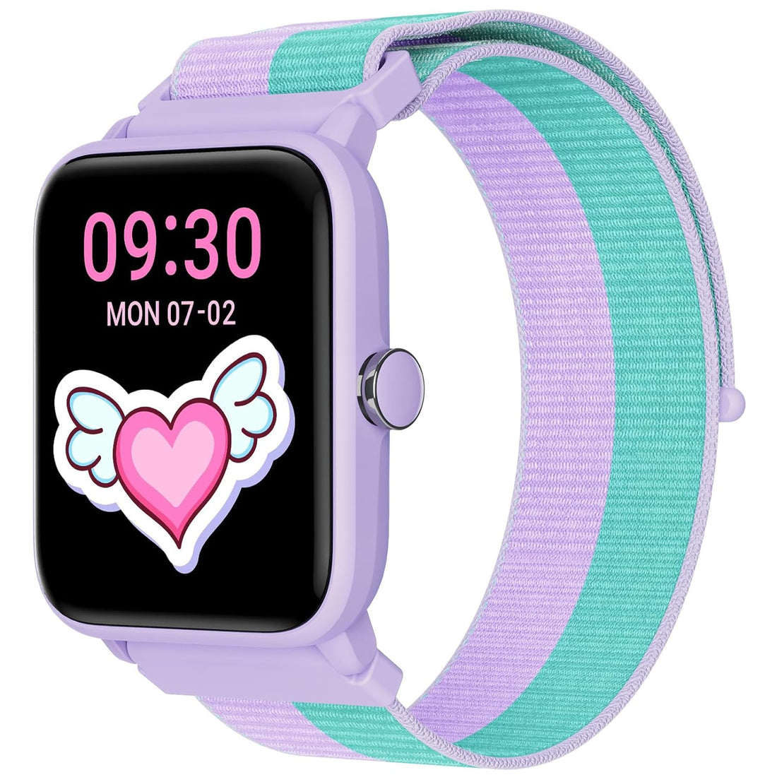 BIGGERFIVE Kids Fitness Tracker Watch, Pedometer, Heart Rate, 5ATM Waterproof, Sleep Monitor, Alarm Clock, Calorie Step Counter, 1.5" HD Touch Screen Kids Smart Watch for Girls Ages 3-14, Nylonlilac