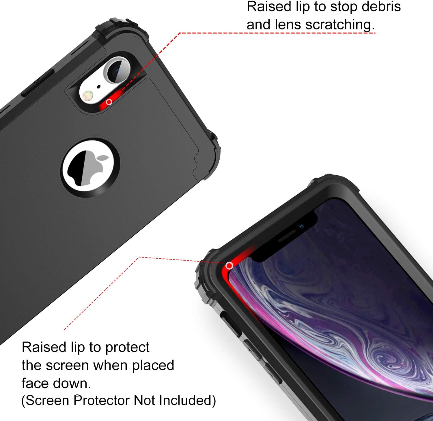 BENTOBEN iPhone XR Cases, iPhone XR Phone Case, 3 in 1 Heavy Duty Rugged Hybrid Hard PC Cover Soft Silicone Bumper Impact Resistant Shockproof Protective Cases for Apple iPhone XR 6.1" 2018, Black