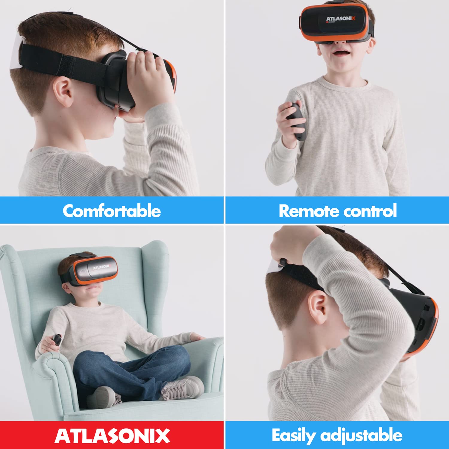 Atlasonix VR Headset Compatible with iPhone and Android Phones Bonus: Remote Control for Android Smartphones 3D Virtual Reality Goggles with Controller Adjustable VR Glasses for Kids and Adults