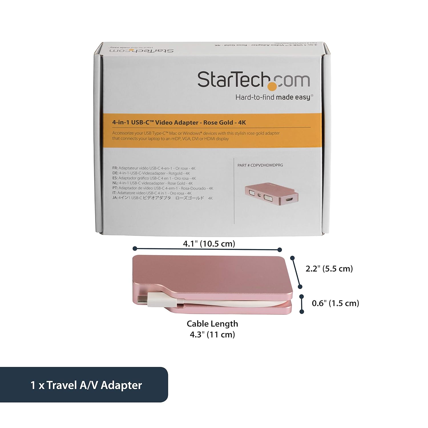 StarTech.com USB C Multiport Video Adapter - Rose Gold - USB C to VGA/DVI / HDMI/mDP - 4K USB C Adapter - USB C to HDMI Adapter