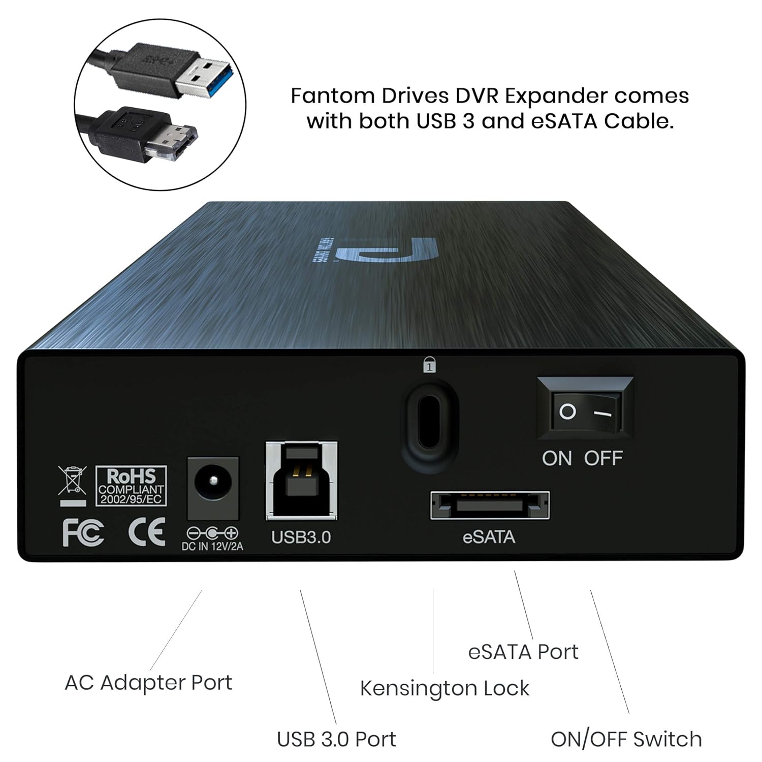Fantom Drives 2TB DVR External Hard Drive Expander - USB 3.0 & eSATA - Supports Directv, Dish, Motorola, Arris and More - Black Aluminum
