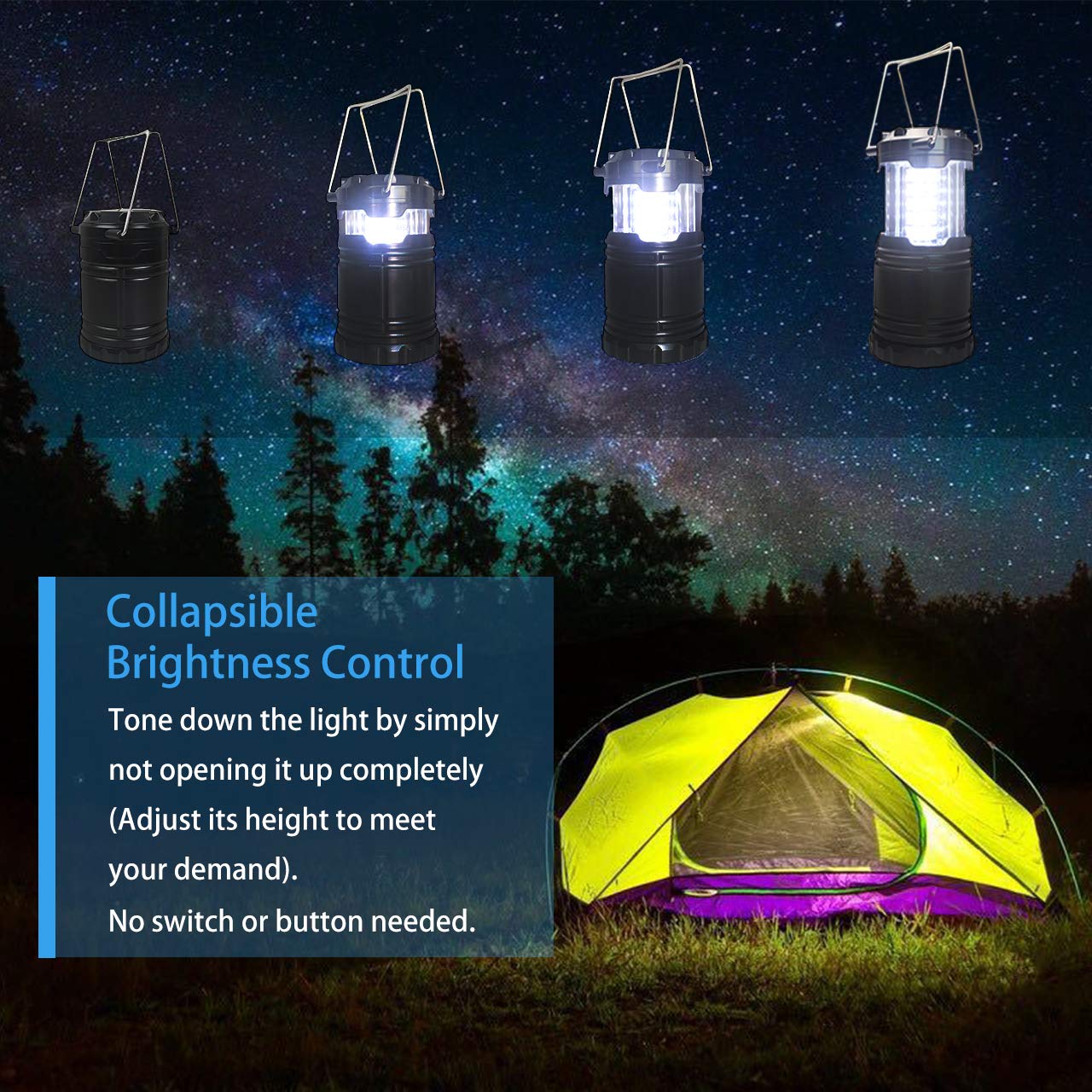 Gioyonil LED Camping Lantern Lamp, 2 Pack Portable Battery Powered Collapsible Tent Lights Pop Up Flashlight Survival Kits for Hurricane Storm, Home Emergency, Power Outage, Hiking