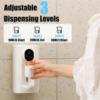 Meideli Automatic Mouthwash Dispenser for Bathroom, 540ml(18 oz) Wall Mounted Mouth Wash Dispenser, Refillable Mouthwash Container with 2 Magnetic Reusable Cups, 3 Mode Liquid Volume Adjustable White