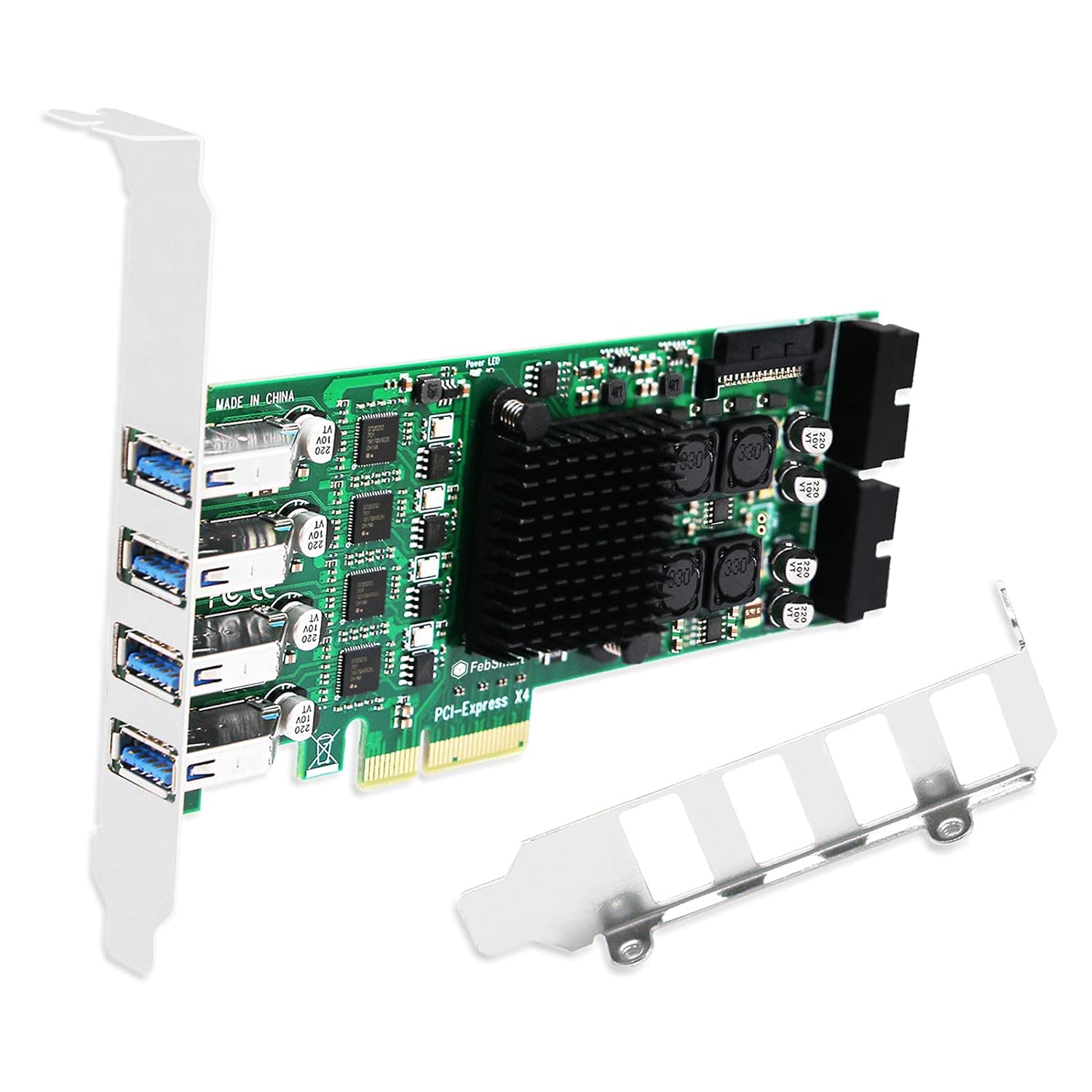 FebSmart 4 Channel 8 Ports PCI Express Superspeed USB 3.0 Card,4 Dedicated 5Gbps Channels 20Gbps Total Banwidth,Build in Self-Powered Technology,No Need Additional Power Supply (FS-4C-U8S-Pro)