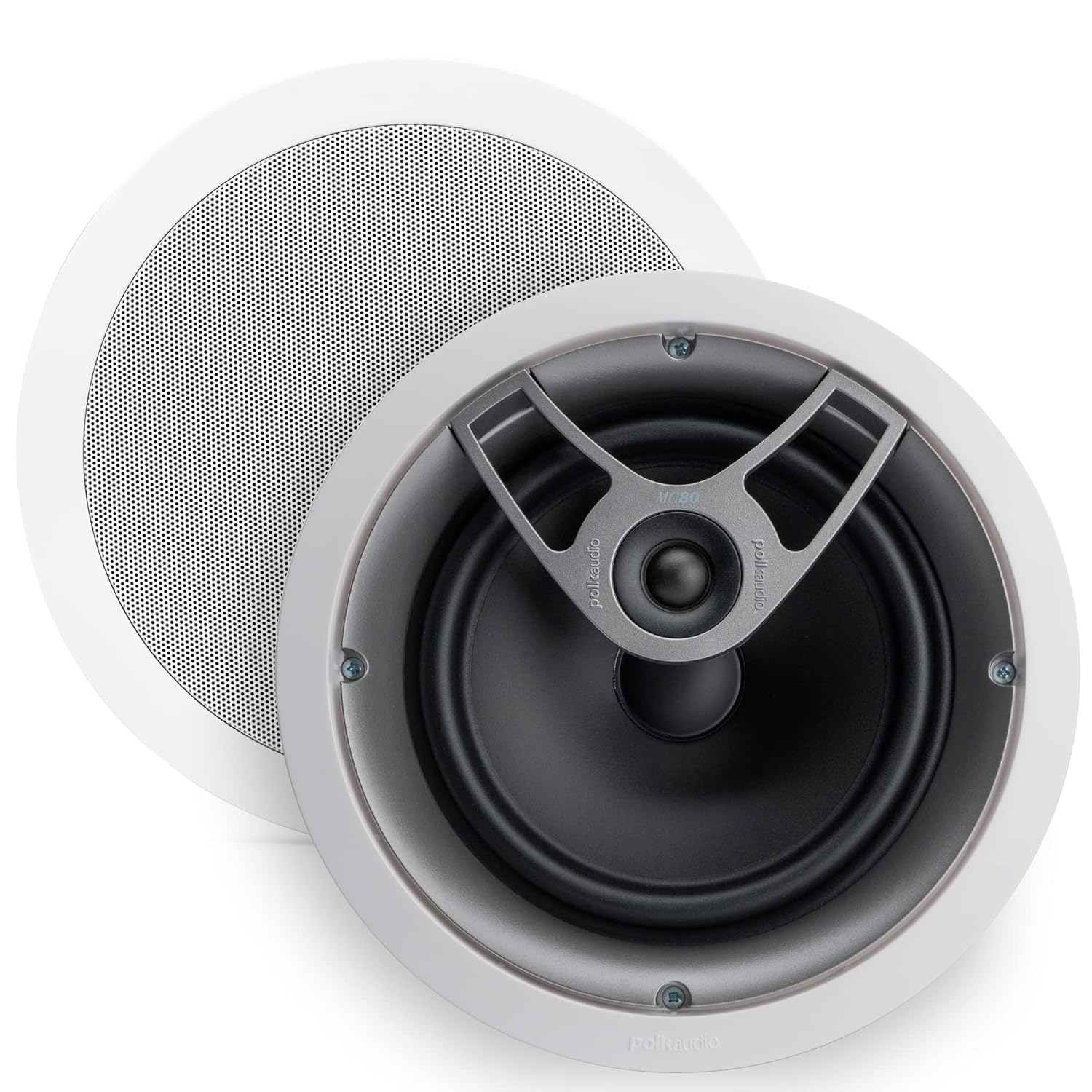 Polk Audio MC80 2-Way in-Ceiling 8" Speaker (Single) | Dynamic Built-in Audio | Perfect for Humid Indoor/Enclosed Areas | Bathrooms, Kitchens, Patios | White