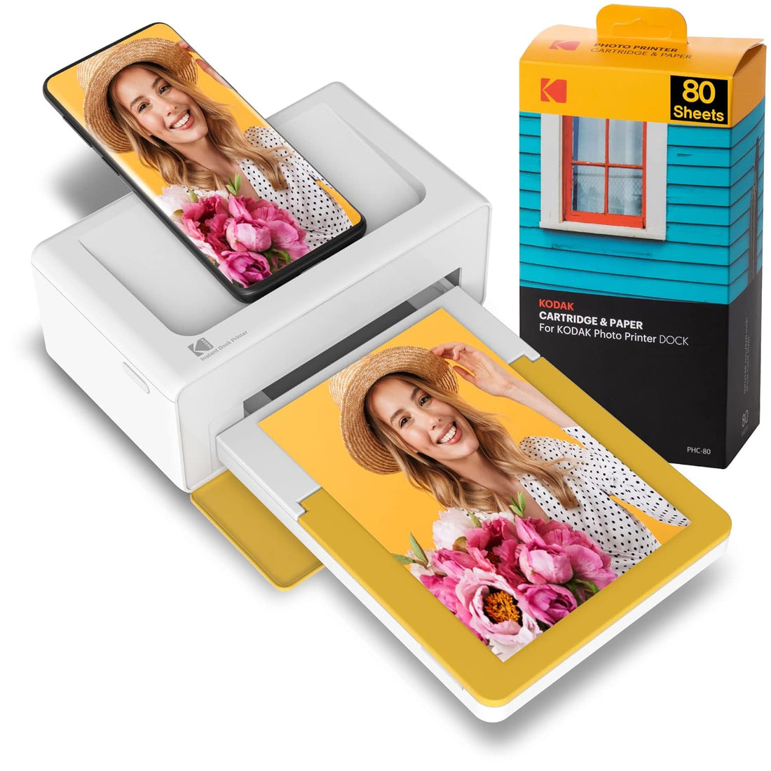 KODAK Dock Plus 4PASS Instant Photo Printer (4x6 inches) + 90 Sheets Bundle