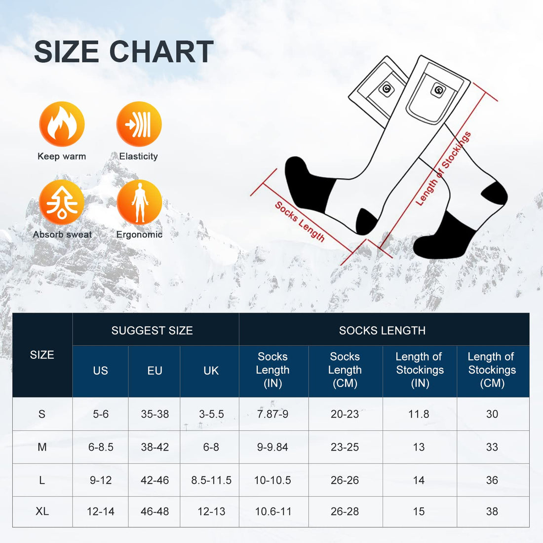 Heated Socks for Men Women,7.4V 2200mah Electric Rechargeable Battery Warm Winter Socks,Cold Weather Thermal Heating Socks Foot Warmers for Hunting Skiing Camping (Black, X-Large)