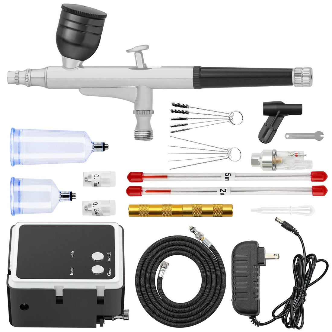 YXGOOD Airbrush Kit with Compressor, Rechargeable Portable Handheld Airbrush with 0.2/0.3/0.5 mm Nozzles for Painting, Nail Art, Mode, Makeup, Cake, Barber