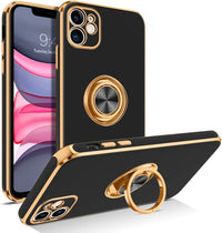 BENTOBEN iPhone 11 Case with 360° Ring Holder, Shockproof Slim Kickstand Magnetic Support Car Mount Women Men Non-Slip Protective Phone Case for iPhone 11 6.1", Black/Gold