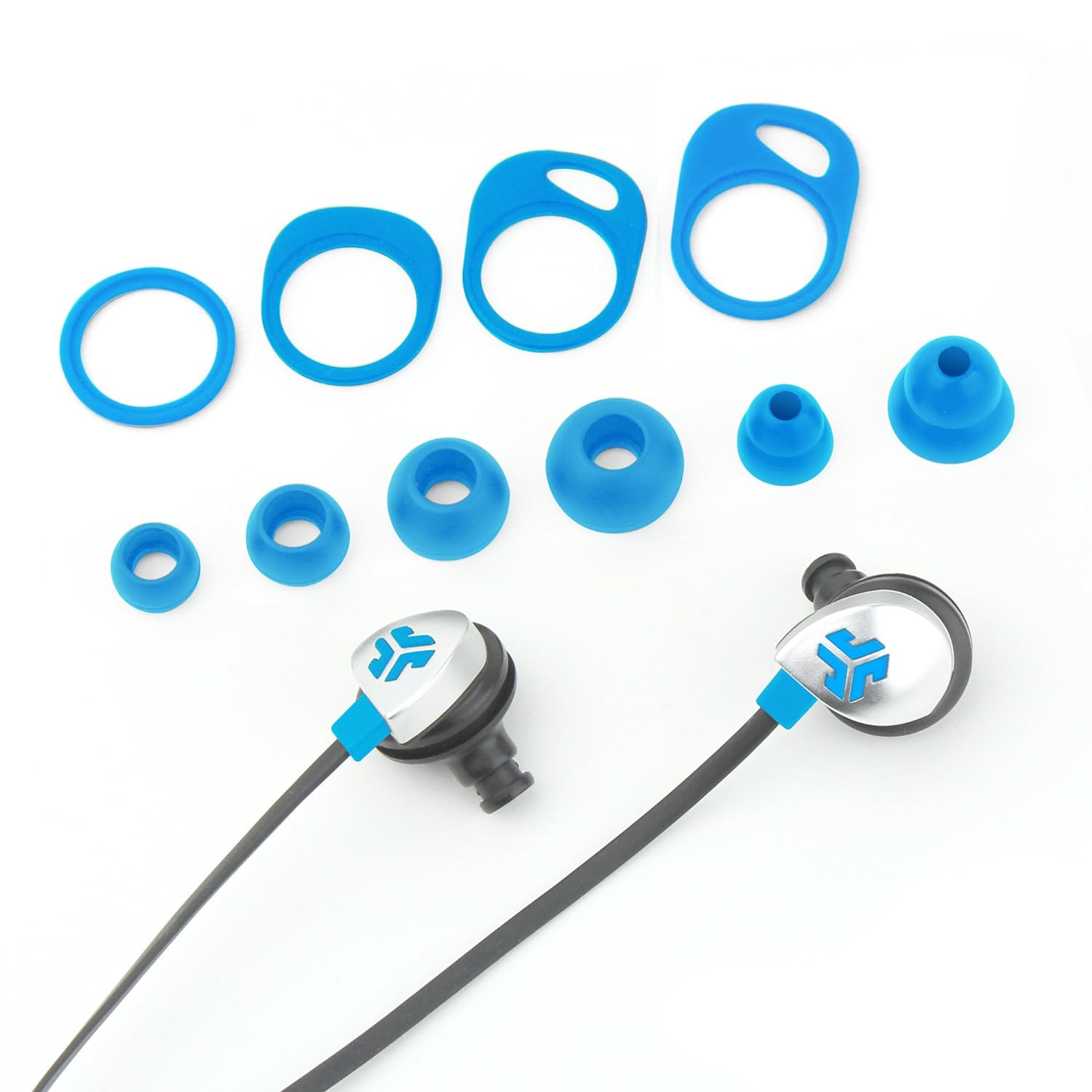 JLab JBuds Epic Earbuds with 13mm C3 Massive Drivers and Customizable Cush Fins - Blue/Gray