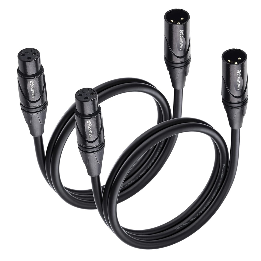 Cable Matters 2-Pack Male to Female XLR Microphone Cable 3 Feet-Black
