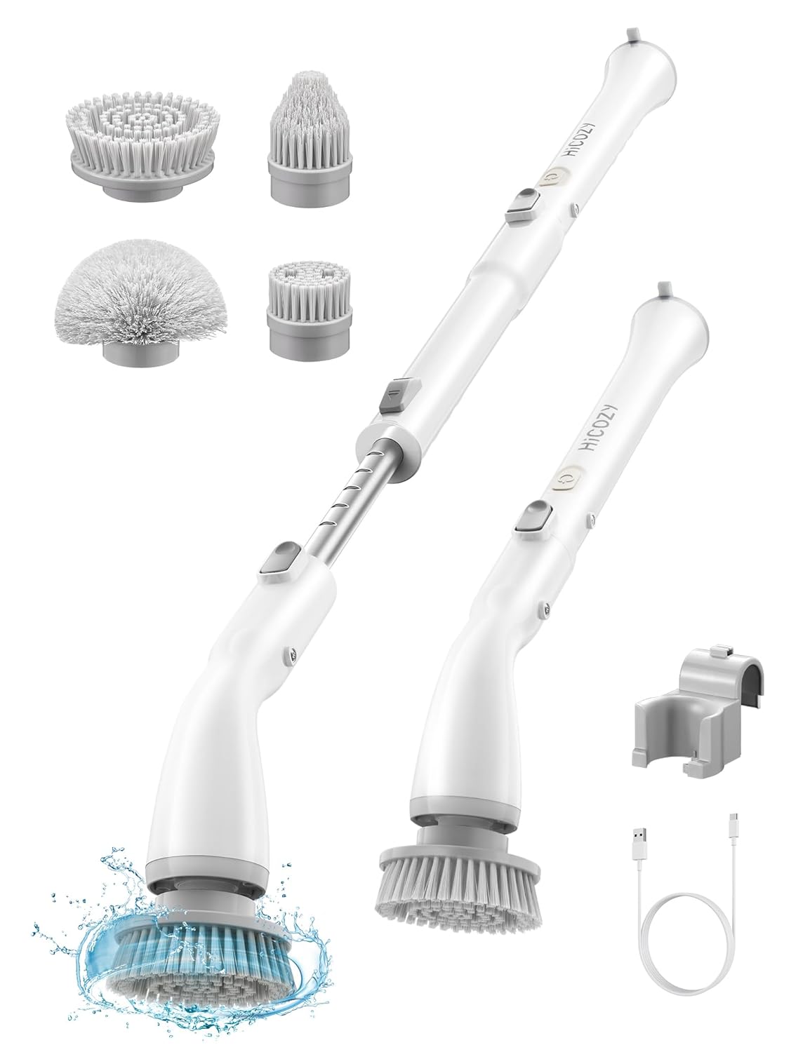 Electric Spin Scrubber, Cordless Cleaning Brush with 4 Replaceable Brush Heads for Home Tub Tile，HS1 White