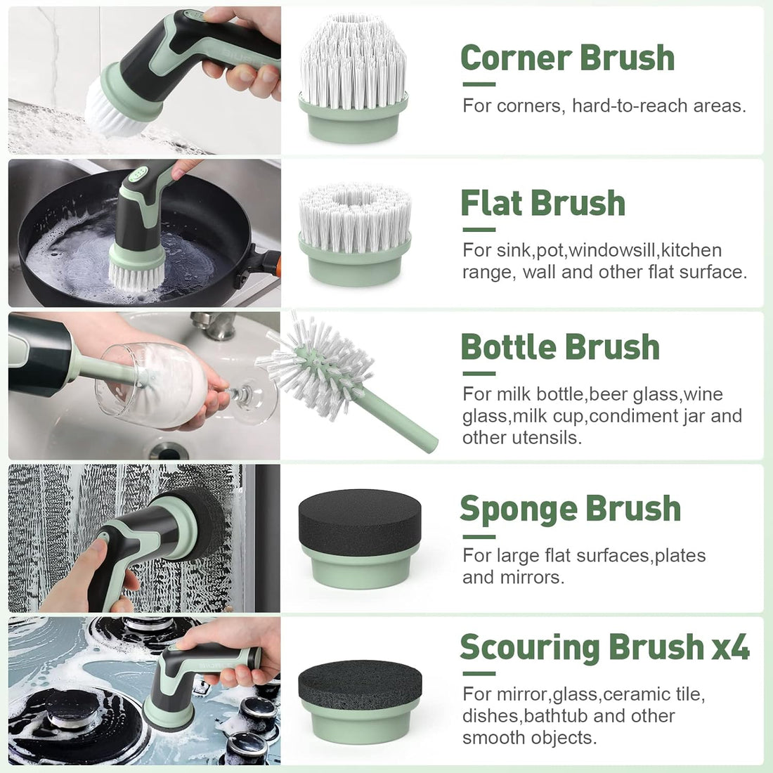 BIUBLE Electric Spin Scrubber, Cordless Power, Bathroom Scrubber with 8 Replaceable Cleaning Brush Heads - Cleaning Floor, Bathroom, Kitchen, Bottle ect