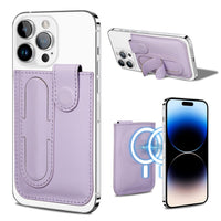 Magnetic Wallet Card Holder with Kickstand for iPhone 12/13/14 Series, Magsafe Wallet Leather Card Sleeves Fit 6 Cards Purple