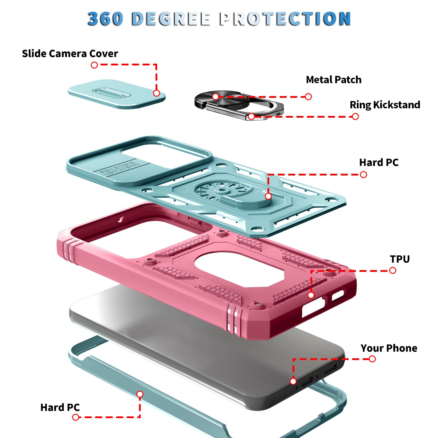 Korecase Design for Samsung Galaxy S23 Kickstand Case with Camera Cover Military Grade Drop Dual Layer Full Body Shockproof Protection Shell for Green & Pink