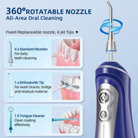 Water Flosser Teeth Cleaning Pick, Portable Cordless Power Flosser 6 Pressure Mode 320ML USB Rechargeable Oral Irrigator for Oral Health - Blue