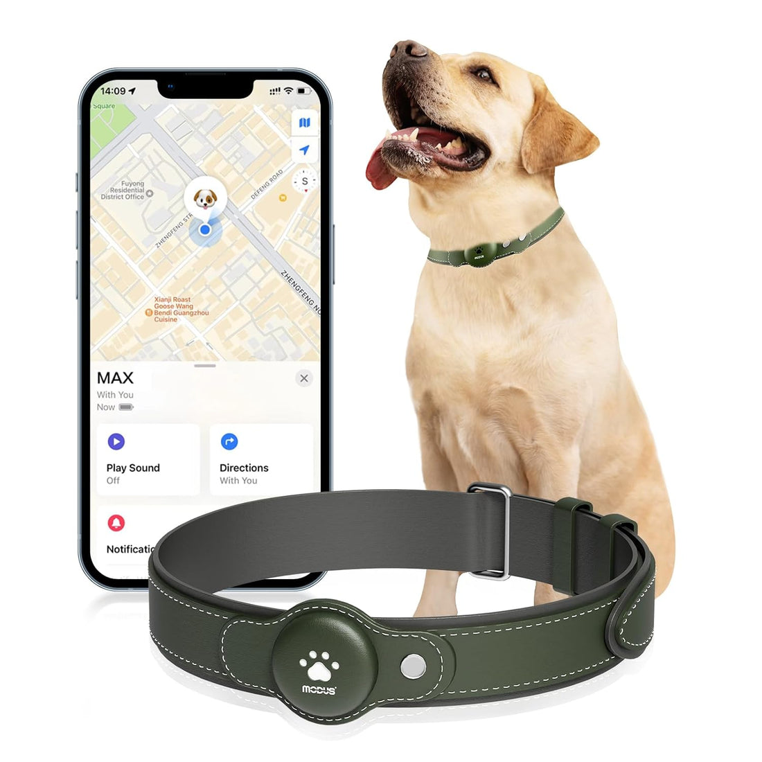 MODUS GPS Tracker for Dogs, 2 in 1 Smart Pet GPS Tracker Collar (Only iOS), Real-time Location/No Monthly Fee/Unlimited Range Tracking Devices for Cats (Green)