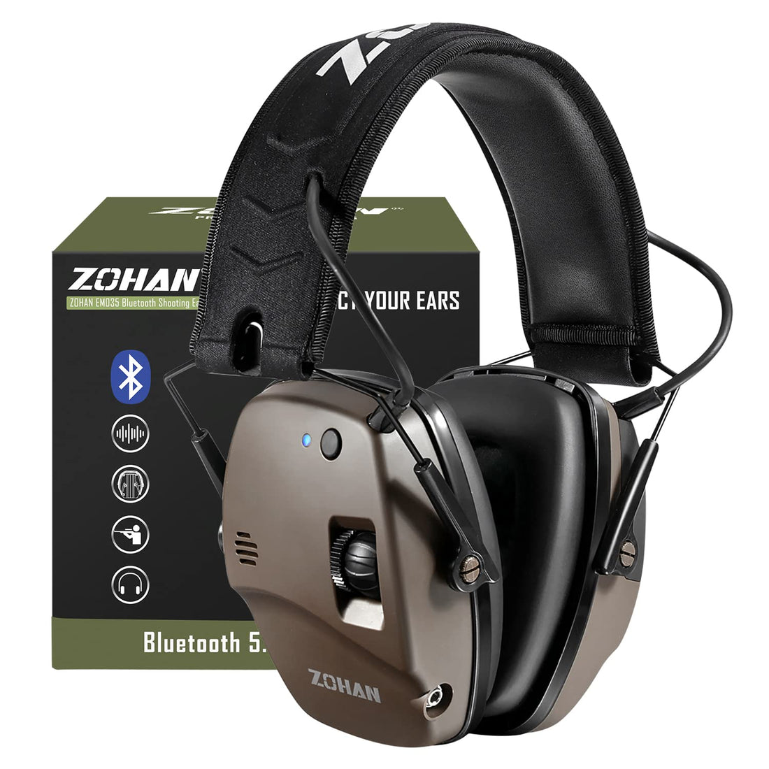 ZOHAN EM035 Bluetooth 5.0 Shooting Ear Protection for Gun Range, Slim Active NoiseCcanceling with 22dB, Hunting Hearing Protection with Sound Amplification