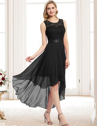 BeryLove Women's Floral Lace Chiffon Bridesmaid Formal Dress Hi-Lo Swing Party Dress 35BlackXS