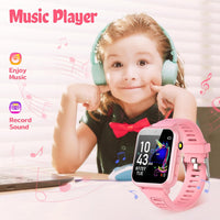 Waterproof Touch Screen Smart Watch with 24 Puzzle Games HD Camera Music Player Pedometer Alarm Clock and Selfie Cam - Great Learning Toy for Kids (Pink)