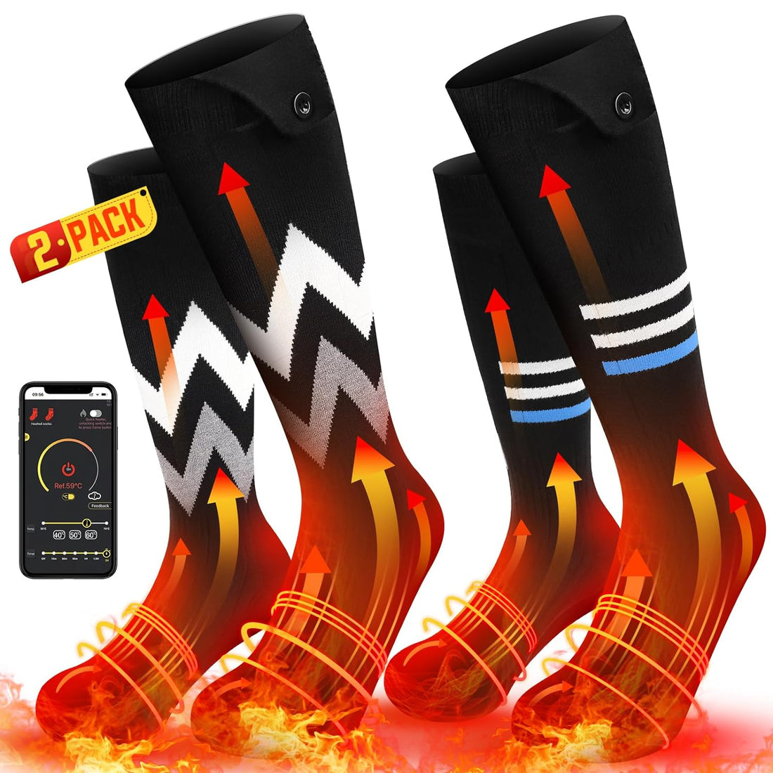 Rechargeable Heated Socks for Men Women, Rechargeable Foot Warmer with APP Remote Control 5000mAh Battery Heated Socks Women Fast Heat, Electric Heated Socks for Sports Skiing Riding Fishing