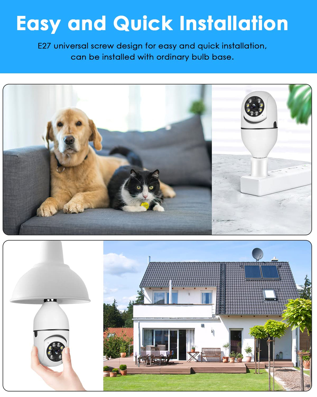 OFYOO Light Bulb Security Camera Wireless Outdoor Indoor 2.4G/5G WiFi Cameras for Home 360° Panoramic Motion Detection and Alarm Two-Way Audio Based E27 Socket