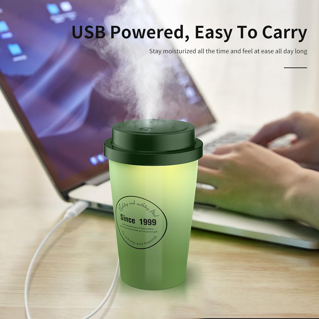 Bestmoument Portable Small Humidifier, 270 Ml Mini Cool Mist Humidifier With Night Light, USB Personal Humidifier Automatic Shutdown, Ultra-quiet, Suitable For Home Office Travel (Green)