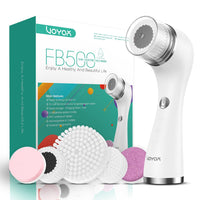 VOYOR Facial Cleansing Brush Rechargeable, Spin Face Brush Waterproof 5-in-1 Body Brush Set for Deep Skin Cleansing, Gentle Exfoliating and Massaging FB500 (White)